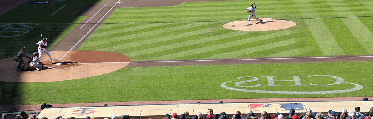 CHS logo on baselines at Minnesota Twins game